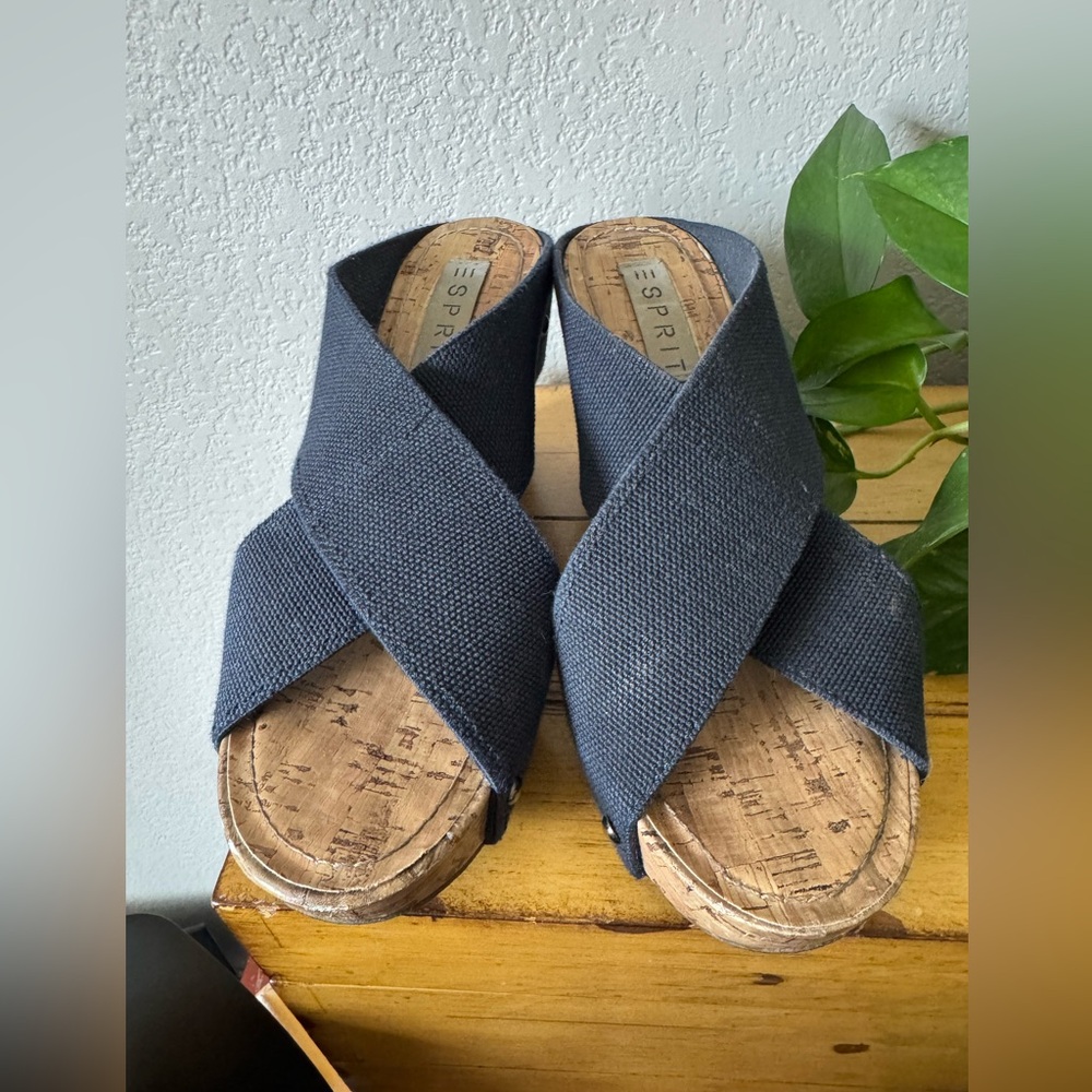 Esprit Dark Blue Wedge Studded Sandals - Picture 2 of 10